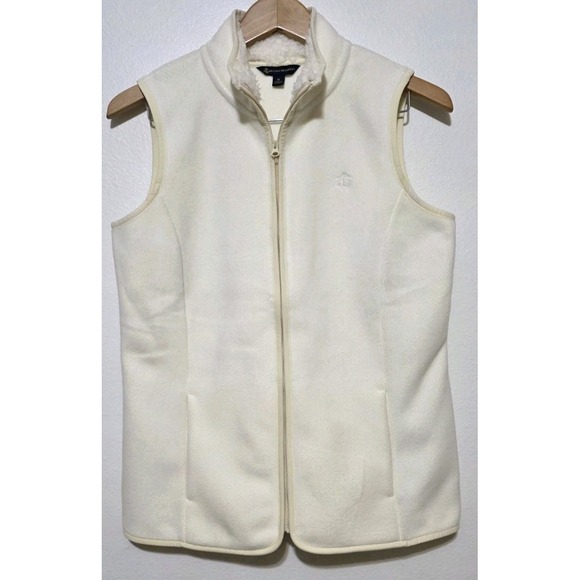 Brooks Brothers Jackets & Blazers - Brooks Brothers Sweater Vest Women M Fleece Fuzzy Cream Golf Casual Full Zip EUC